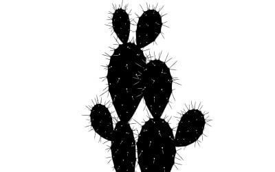 Black silhouette of a cactus plant isolated on white background