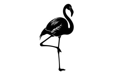 Black silhouette of flamingo standing on one leg isolated on white background