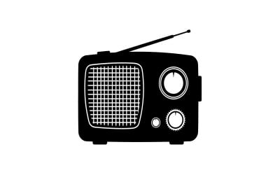 Black silhouette of vintage radio with antenna isolated on white background