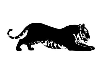 Black tiger silhouette crouching isolated on white background