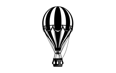 Fekete-fehér hőlégballon sziluett ikon elszigetelt fehér háttérrel