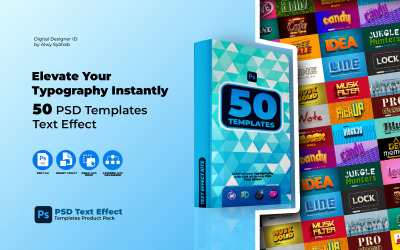 Kreativt paket: 50 redigerbara PSD-texteffekter (typografimallar)