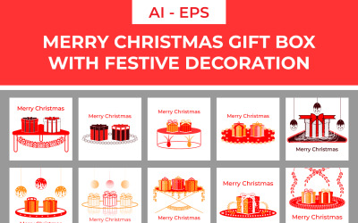 Merry Christmas Gift Box with Festive Decoration