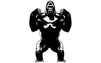 Muscular gorilla silhouette standing flexing arms strong isolated on white background