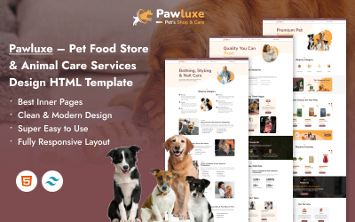 Pawluxe – HTML-mall för djurfoderbutik och djurskötseltjänster