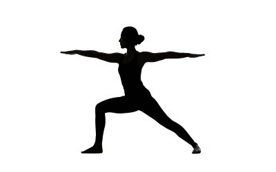 Woman doing yoga in a black silhouette against a isolated on white background
