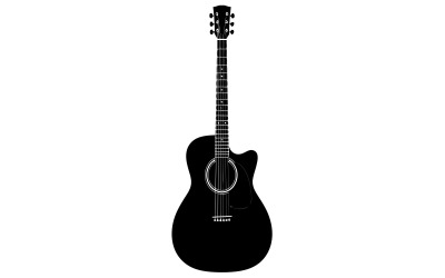 Black acoustic guitar silhouette isolated on white background