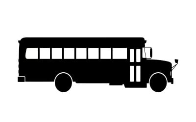 Black silhouette of a school bus isolated on white background