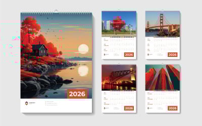 Corporate  Wall Calendar 2026 Design Template Editable Vactor File