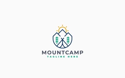 Modello di logo per campeggio in montagna