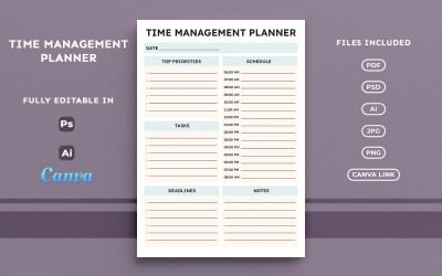 Time Management Planner – Business, Schedule &amp;amp; Priorities, Modern Printable Template