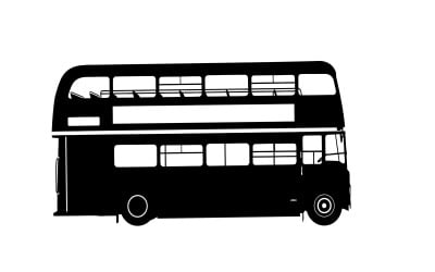 Black silhouette of a classic double-decker bus, isolated on white background