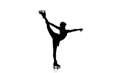 Elegant female ice skater executing a graceful split leap on ice isolated on white background