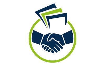 Handshake Paper Document Logo Design for Business Agreement and Contract