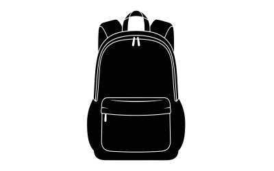 Ilustração minimalista de mochila em estilo de arte linear com bolso frontal, isolada em fundo branco.