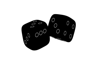 Par svarta speltärningar med vita prickar som visar siffrorna fem och isolerade på vit bakgrund