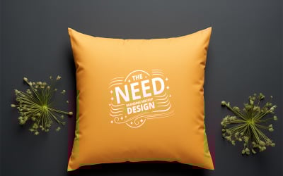 Yellow Pillow PSD Mockup with Smart Object for Textile Branding and Interior Product Presentation