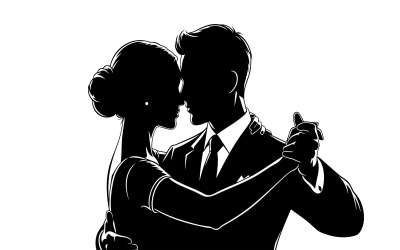 Coppia romantica in abiti eleganti che condividono un intimo abbraccio danzante isolato su sfondo bianco