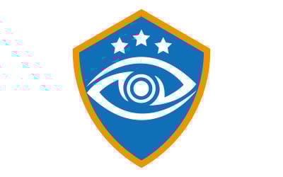 Logo Yıldız kalkanı, düz minimalizm modern ikon monokrom tasarımda mercek ile birlikte.