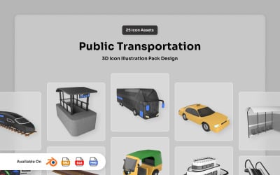 Zestaw ikon 3D transportu publicznego