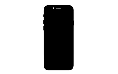 Smartphone preto moderno com câmera frontal e design minimalista elegante, isolado em fundo branco.