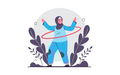 Hand drawn adventurous hijabi traveler backpack