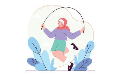 Hand drawn resilient Muslim coder programming illustration