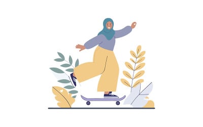 Hand drawn strong hijabi athlete running track