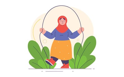 Hand drawn thoughtful Muslim woman writing journal