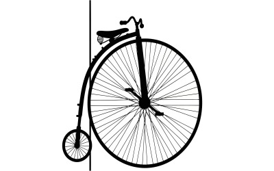 Ilustração vetorial minimalista de um monociclo com roda grande de raios, isolada em fundo branco.