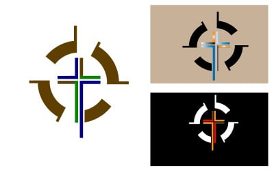 Modern Christian Cross with Rotating Arcs