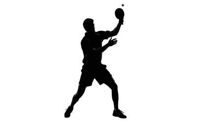 Professionele tafeltennisspeler in actie (silhouet)