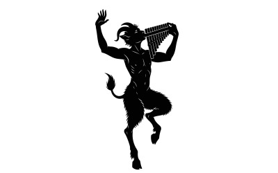 Silhouette of a Dancing Satyr Playing Pan Flute