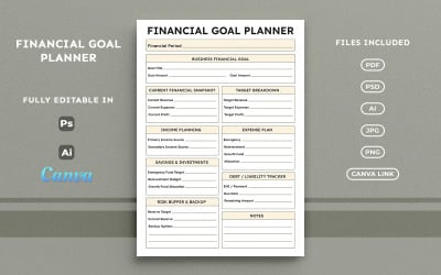 Financial Goal Planner Template – Finance &amp;amp; Business Planner, Editable, Minimal Design