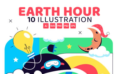 10 illustrationer för glada Earth Hour-dagar