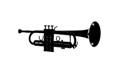 Black silhouette trumpet musical instrument isolated on white background