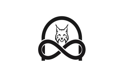 Minimalistický symbol nekonečna s prvkem návrhu čárové grafiky s hlavou divoké kočky izolovaným na bílém pozadí