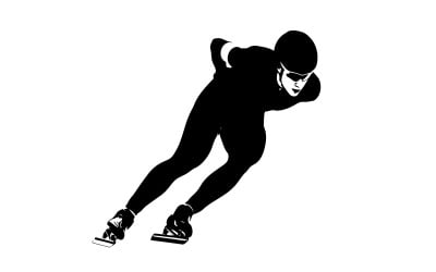 Dynamic speed skater silhouette in racing pose on high contrast ice isolated on white background