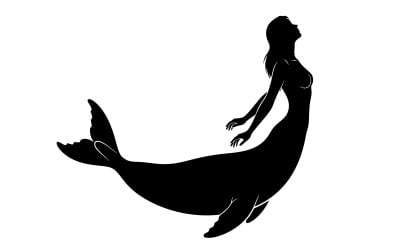 Elegant woman gracefully riding a sleek dolphin silhouette isolated on white background