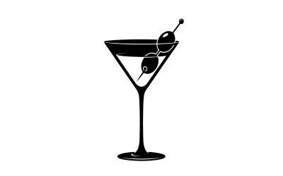 Elegante illustrazione di un bicchiere da cocktail Martini con olive su uno spiedino isolato su sfondo bianco