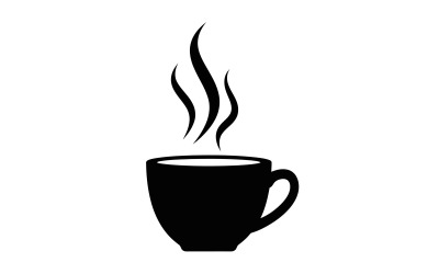 Minimalist black coffee mug with rising steam in elegant silhouette isolated on white background