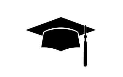 Minimalist black graduation cap with tassel symbolizing academic isolated on white background