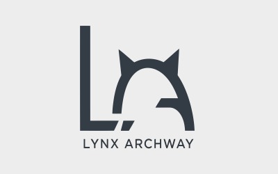 Modern lynx archway emblem in bold black monochrome design style isolated on white background