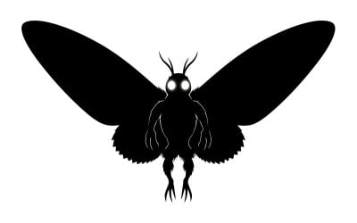 Mysterious nocturnal moth with glowing eyes and antlered antennae isolated on white background