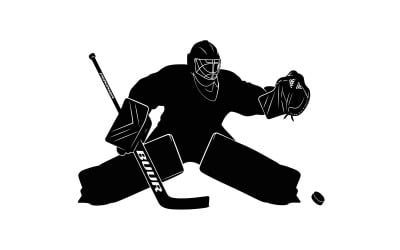 Professional hockey goalie silhouette in ready position with full isolated on white background