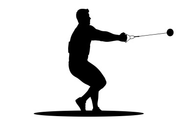 Silhouet van een atleet die een dynamische paddleball-oefening uitvoert, geïsoleerd op een witte achtergrond.