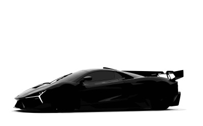 Futurisztikus fekete sportautó aerodinamikus kialakítással és hátsó spoilerrel, fehér alapon izolálva