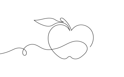 35. Ciągły rysunek jabłka jedną linią na białym tle