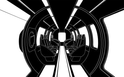 Interior de vehículo de tránsito moderno con asientos futuristas e iluminación aislada sobre fondo blanco