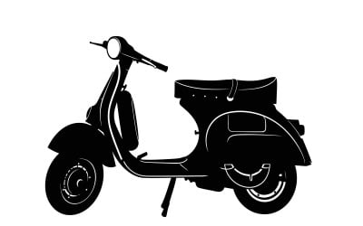 Klasik tasarımlı vintage scooter silüeti, beyaz arka plan üzerinde izole edilmiş halde.